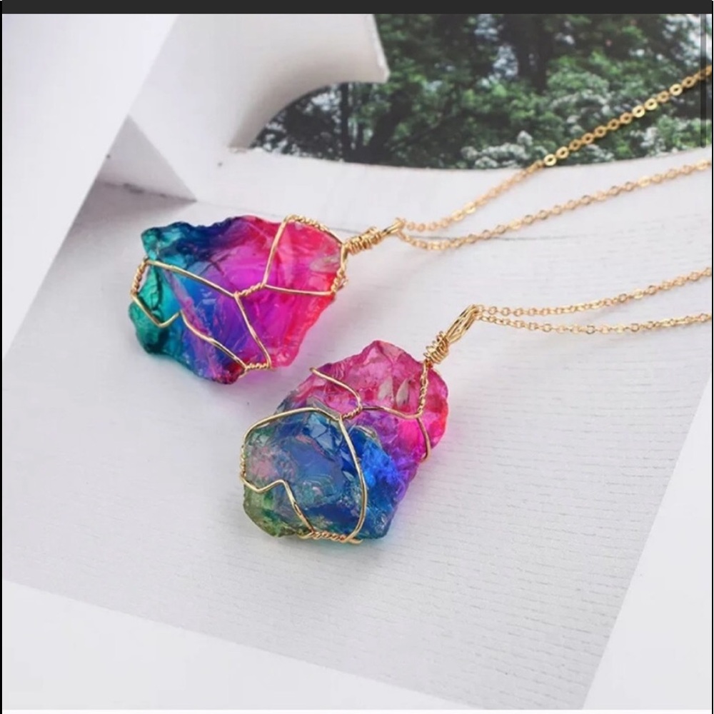 Rainbow Quartz Boho Necklace .